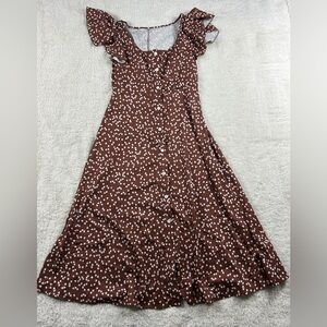 SHEIN Brown Midi Dress with White Heart Print